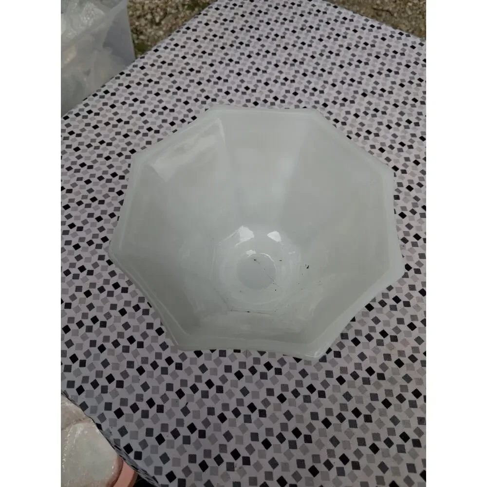 Milk Glass 8 Sided Dish Grape & Leaf Pattern 5